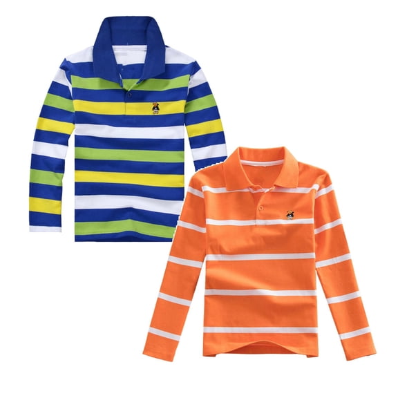 SUYIDA Boys Polo Shirts Stripe Long Sleeved T Shirt Comfortable Polo Shirt Casual Versatile Tshirt 2Packs,4-5 Years