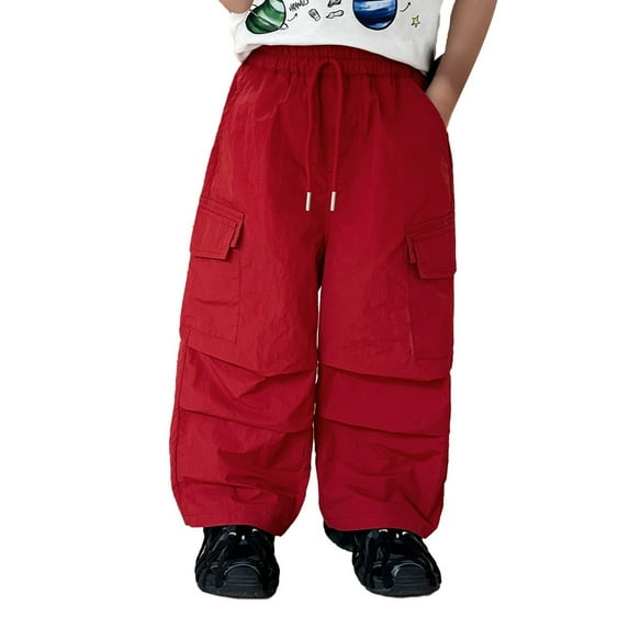 SUYIDA Boys Straight Leg Jeans Children's Parachute Pants Wide Leg Overalls Retro Solid Color Fashion Jogging Pants Hip Hop Dance Streetwear With Pockets (3 12 Years Old)