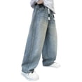 thumbnail image 1 of SUYIDA Boys Straight Leg Wranglers 2025 Thin Trendy Loose And Casual Straight Leg Trousers And Jeans, 1 of 6