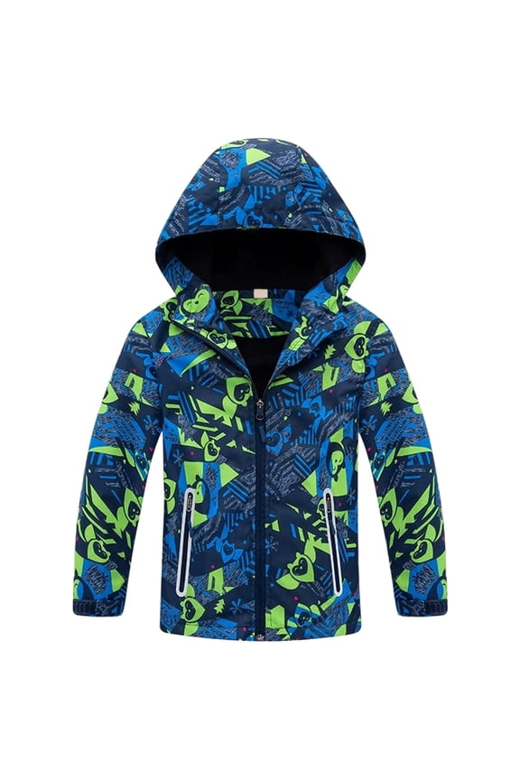Boys Windproof Thermal Insulated Jacket With Attached Hood for Outdoor Winter Sports and Adventures - Navy