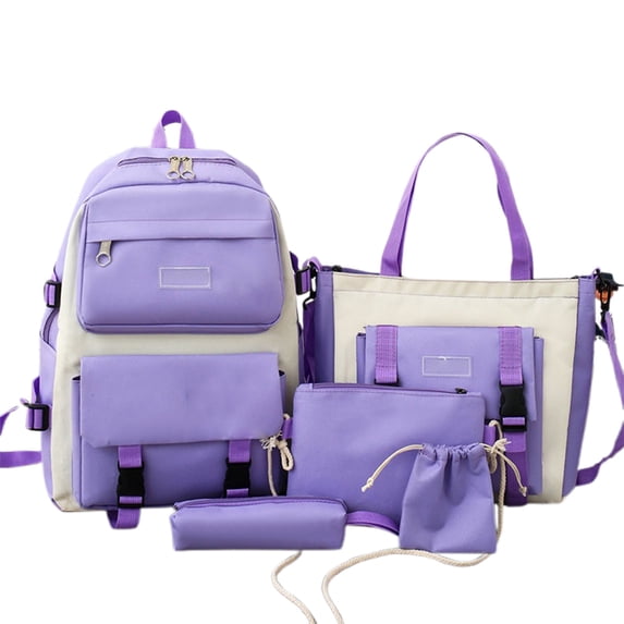 SUYIDA Canvas Backpack Large Capacity 5-Piece Set Lightweight Durable Casual Bookbag for Travel Commute Backpack