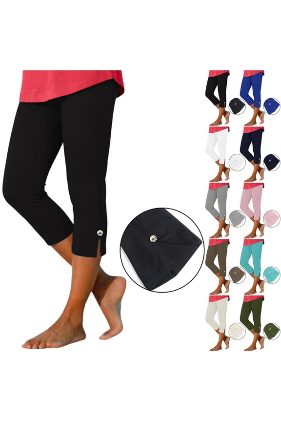 Capri Leggings for Women Plus Size Front Ankle Pants Knee Length No Pockets High Waisted Yoga Workout Tights Cropped Trousers