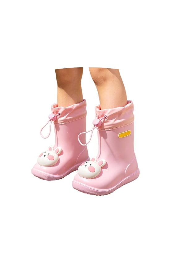 Cartoon Rabbit Pattern Rain Boots for Kids Mid Calf Slip On Outdoor Back to School Footwear Lightweight Non Slip Rain Boots