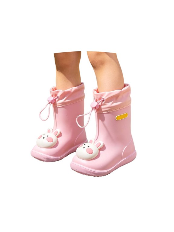 Cartoon Rabbit Pattern Rain Boots for Kids Mid Calf Slip On Outdoor Back to School Footwear Lightweight Non Slip Rain Boots