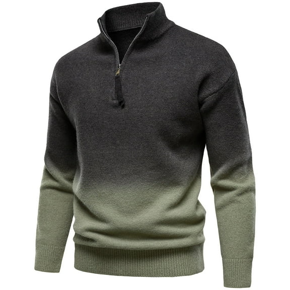 SUYIDA Christmas Sweater Men,Gradient Color Quarter Zip Stand Collar Sweater Coat Classic Fall Winter Knit Pullover Comfortable Soft Warm Fashion Outerwear For Casual Style