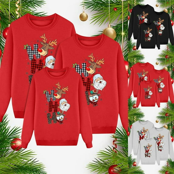 SUYIDA Christmas Sweaters for Women Men Kids Family Matching Christmas Sweater Funny Xmas Holiday Pullover,Mom,Black,M