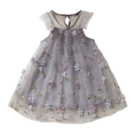 SUYIDA Elegant Floral Embroidered Lace Dress and Skirt Set for Baby Toddler Girls with Fly Sleeve Design