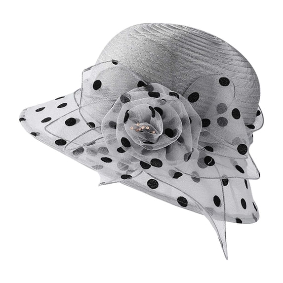 SUYIDA Elegant Sheer Polka Dot Flower Bucket Sun Hat For Women Spring Summer Outdoor Beach Breathable Cap