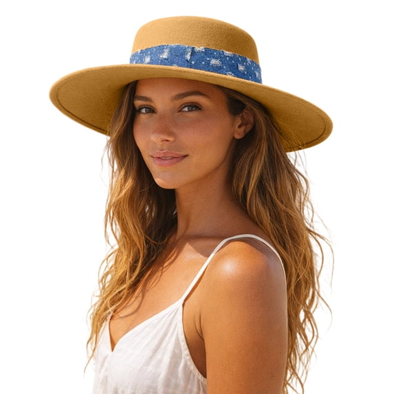 SUYIDA Elegant Wide Brim Fedora Hat Soft Blend French Style Jazz Cap with Decorative Ribbon Band for Women