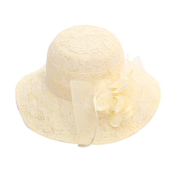 SUYIDA Elegant Women's Lace Mesh Floral Wide Brim Sun Hat for Outdoor Summer Beach Garden Party