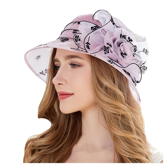 SUYIDA Elegant Women's Wide Brim Floral Sun Hat for Beach Wedding Bridal Shower and Outdoor Dress Occasions