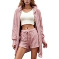 thumbnail image 1 of SUYIDA Flannel Winter Pajamas for Women Set,Soft Flannel Pajama Set Long Sleeve Crop Top With Shorts Cozy Three Piece Loungewear For Home Relaxation And Comfortable Sleepwear Outfit - Pink, 1 of 4