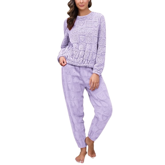 SUYIDA Flannel Winter Pajamas for Women Set,Soft Pajama Set Cozy Two Piece Loungewear For Winter Nights Home Relaxation Comfort Fit Elegant Design - Purple