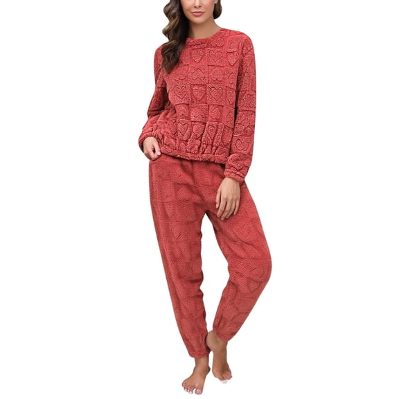 SUYIDA Flannel Winter Pajamas for Women,Soft Pajama Set Cozy Two Piece Loungewear For Winter Nights Home Relaxation Comfort Fit Elegant Design - Red