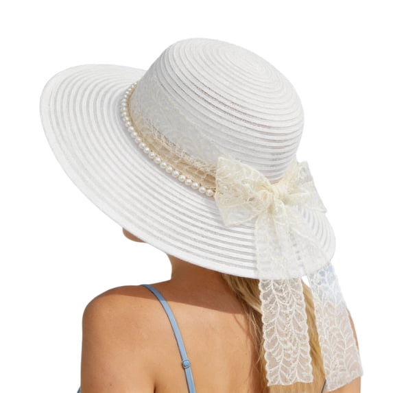 SUYIDA French Style Elegant Lace Bow Summer Sun Hat for Women Beach Outing Shading Fisherman Hat