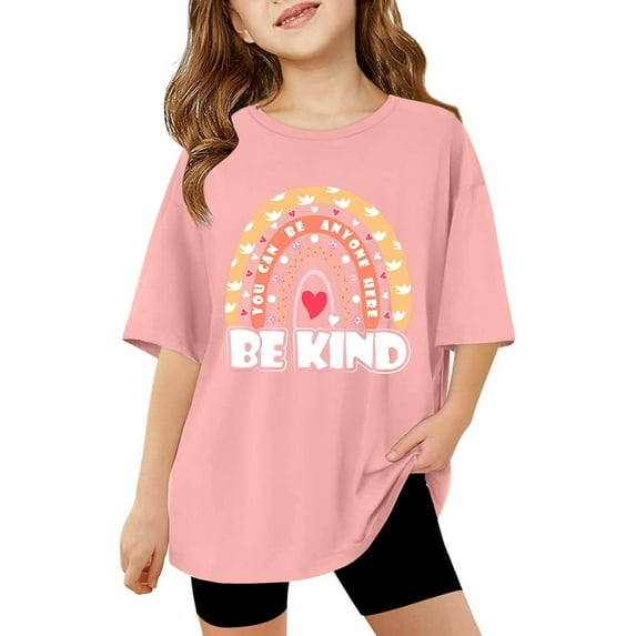 SUYIDA Girl 6t Shirts Round Neck Short Sleeve T-Shirt Fashion Cool Letter Print Tee Shirt Girls' Tops, Tees & Blouses Pink,130