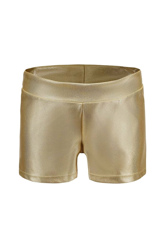 Girls Dance Shorts Modern Performance Trunks Summer Training Gold Printed Athletic Bottoms For Kids
