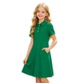 thumbnail image 1 of SUYIDA Girls Flutter Sleeve Solid Color Dress, Lace with Side Pockets, Lightweight Everyday Casual Swing Dress for Girls, 1 of 6