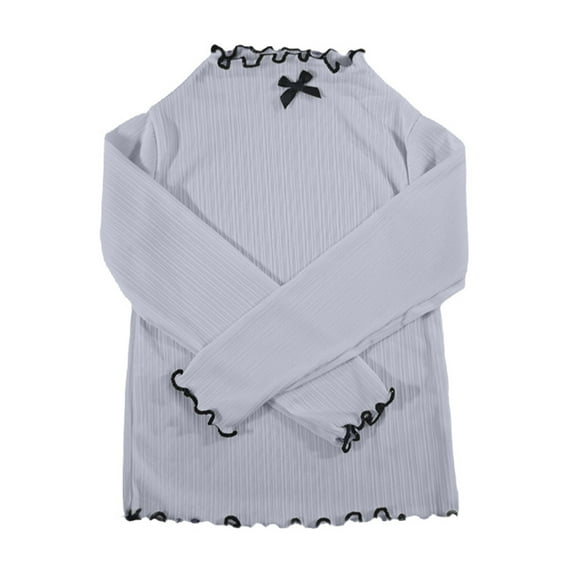 SUYIDA Girls Long Sleeve Shirts,Elegant Girls Long Sleeve Blouse Featuring Delicate Bow Tie and Sophisticated Ruffle Trim Design for Everyday Outfits and