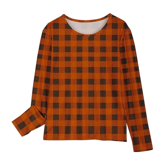 SUYIDA Girls Pleated Long Sleeve Shirts,Girls Long Sleeve Plaid Shirt Casual Crewneck Blouse For Fall Winter Season Cozy Everyday Outfit