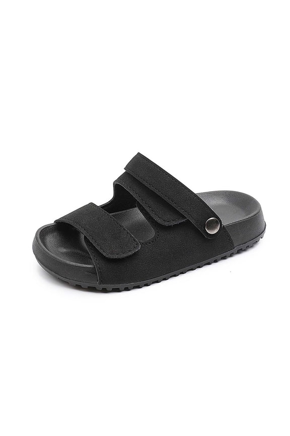 Girls' Sandal Style Soft Toe Cozy Summer Slides With Adjustable Hook Loop Straps For Kids