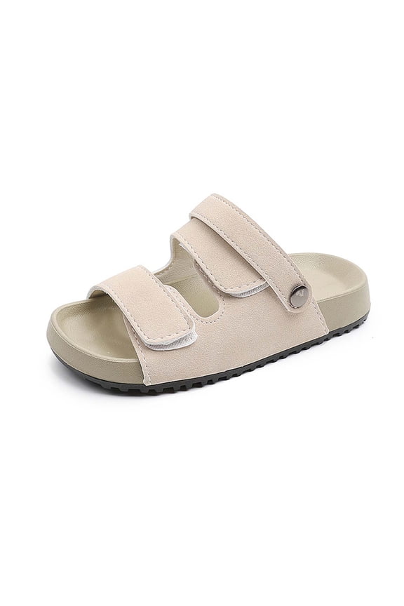 Girls' Sandal Style Soft Toe Cozy Summer Slides With Adjustable Hook Loop Straps For Kids