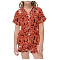 thumbnail image 1 of SUYIDA Girls Satin Pajama Set Halloween Pumpkin Ghost Print Shirts and Shorts Short Sleeve Button Down Sleepwear Soft 2 Piece Outfits, 1 of 5