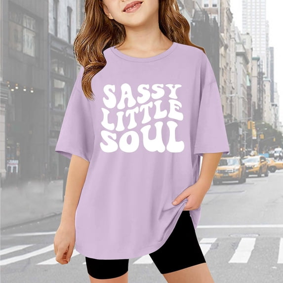 SUYIDA Girls Shirts Size 10-12 Letter Print Short Sleeve T Shirts Soft Round Neck Oversized Tees Clothes for Girls