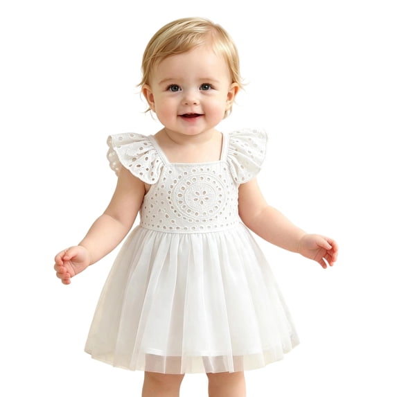 SUYIDA Girls Sleeveless Lace Mesh Party Dress, Summer A Line Flowy Chiffon Overlay Tutu, Cute Formal Wear for Toddler Little Kids