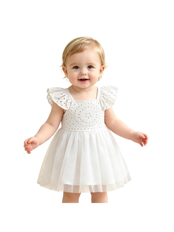 Girls Sleeveless Lace Mesh Party Dress, Summer A Line Flowy Chiffon Overlay Tutu, Cute Formal Wear for Toddler Little Kids