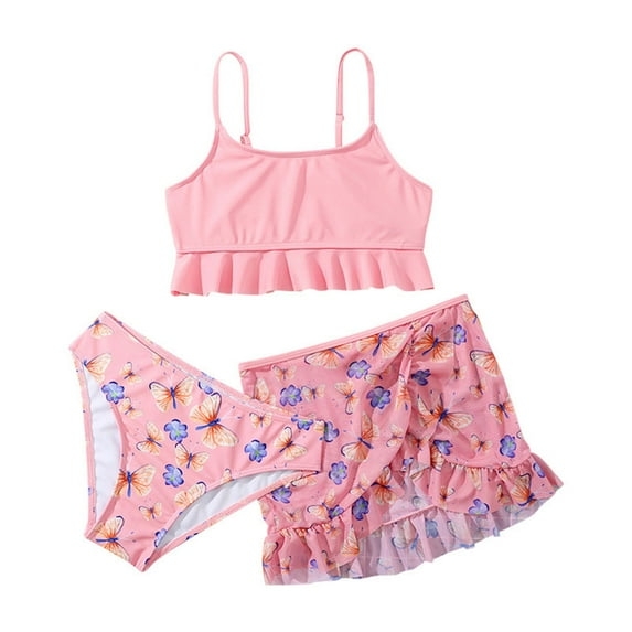 SUYIDA Girls Swimsuits Size 10-12 Ruched Side Bikini Sets for Girls 16-18 Tie-Straps Tankini Set 3 Piece Color Block Bathing Suit
