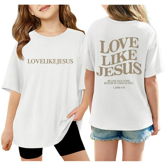 SUYIDA Jesus Loves You Shirt Kids Christian Shirts Crewneck Bible Verse Clothes Faith Religious Cotton Short Sleeve Tee Tops Toddler