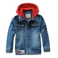 thumbnail image 1 of SUYIDA Kids Denim Jacket with Hood for Boys and Girls Warm Zippered Outerwear Coats for Children All Day Comfort - Blue, 1 of 6
