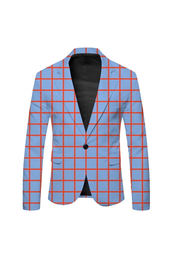 Kids Long Sleeve Big Plaid Lapel formal Suit Jacket Button Casual Coat Business Attire for Children - Light Blue