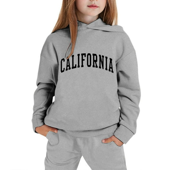 SUYIDA Kids Sweat Suits With Hood Boys Girls Tracksuit California Print Pullover Hoodie Jogger Sweatpants Set 2 Pieces Sweatsuit Solid Color Long Sleeve Hoodie Sweatsuit Set