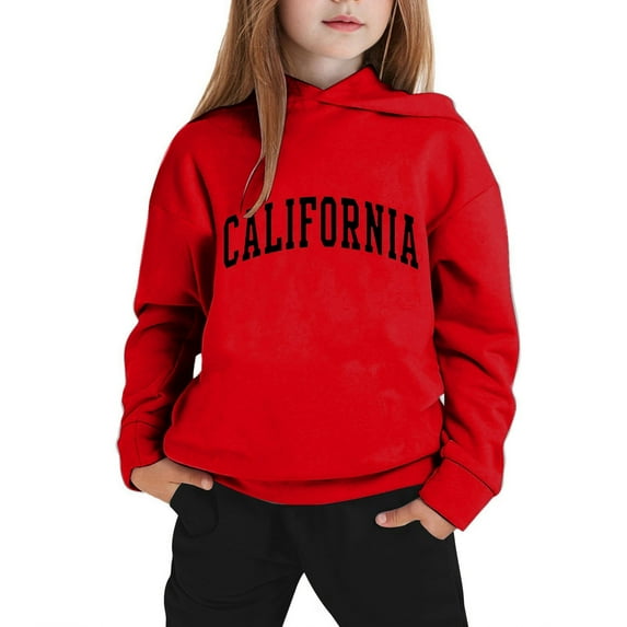 SUYIDA Kids Sweat Suits With Hood Boys Girls Tracksuit California Print Pullover Hoodie Jogger Sweatpants Set 2 Pieces Sweatsuit Solid Color Long Sleeve Hoodie Sweatsuit Set