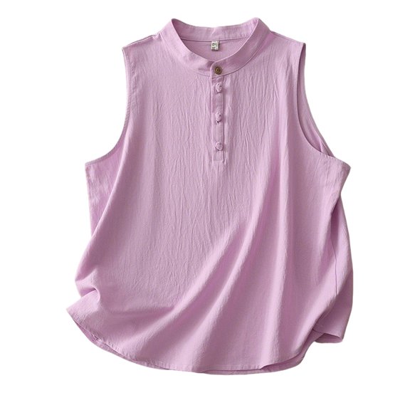 SUYIDA Layered Half Placket Button Down Sleeveless Camisole Loose Fit Casual Outerwear Top for Women