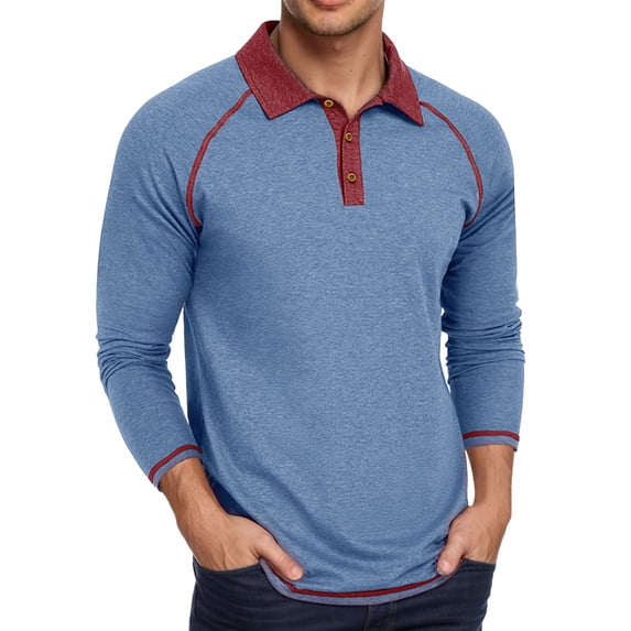 SUYIDA Mens Long Sleeve Polo Shirts Classic Solid Color Casual Breathable Top for Daily Wear Hiking Autumn Outdoor Loose Fit Long Sleeve Polo