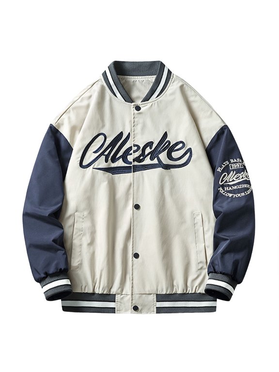 Men's Hip Hop Baseball Jacket, Stand Up Collar Loose Athletic Style, Casual Coat for Streetwear Daily Wear