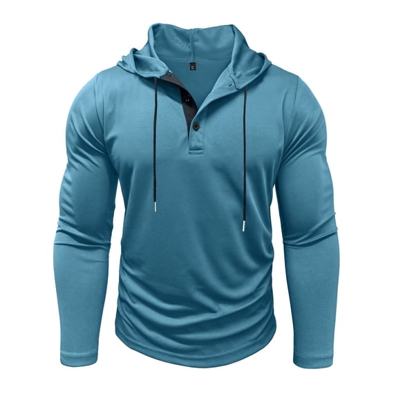 SUYIDA Men's Hooded Workout Top, Long Sleeve Athletic Performance Tee, Fitness Training Casual Wear Shirt