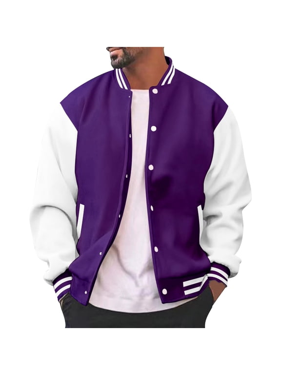SUYIDA Men's Lightweight Baseball Jacket Hooded Zip Up Outerwear Casual Streetwear Coat Long Sleeve Windbreaker Jacket for Fall Winter Daily Wear