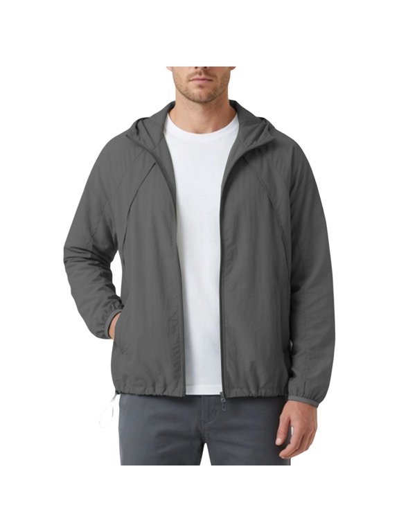 Men's Lightweight Hooded Sun Jacket Breathable Casual Outerwear Relaxed Fit Thin Layer Coat For Warm Weather Travel Outdoor Daily Wear