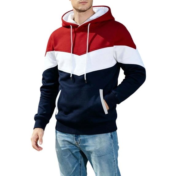 SUYIDA Men's Pullover Hoodie Sweatshirt Zip Up Hooded Jacket Contrast Design Long Sleeve Casual Athletic Streetwear Top Warm Comfortable Outerwear for Everyday Wear Travel and Leisure