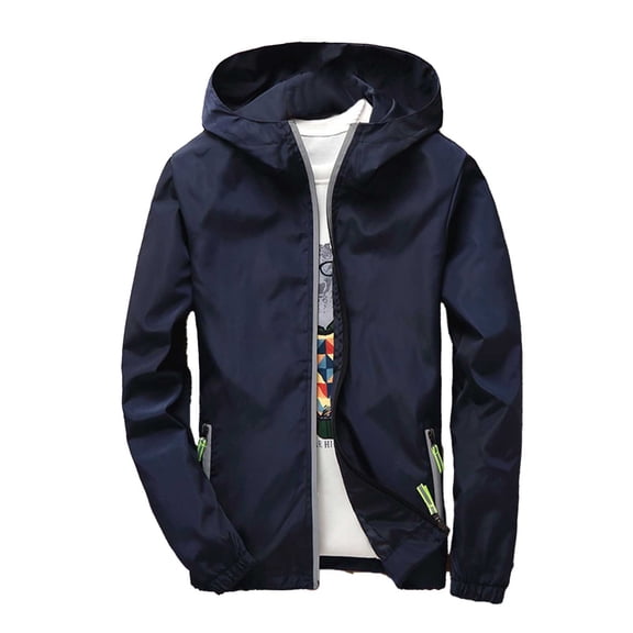 SUYIDA Men's Reflective Hooded Windbreaker, Lightweight Spring Autumn Jacket, Casual Outdoor Running Coat