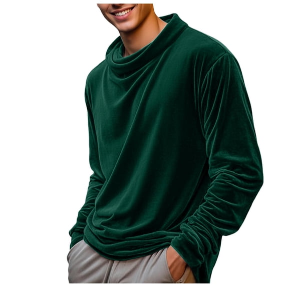 SUYIDA Men's Turtleneck Thermal Top, Long Sleeve Velvet Crewneck Tee, Breathable Warm Comfortable Fashion Shirt