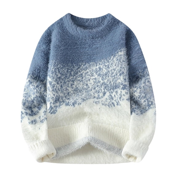 SUYIDA Mens Casual Knitted Pullover Sweater,Autumn And Winter Round Neck Loose Fit Casual Colour Block Knit Sweater