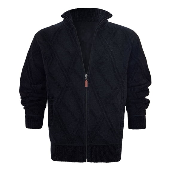 SUYIDA Mens Casual Knitted Pullover Sweater,Sweater Coat Heavyweight Lined Geometric Pattern Business Casual Zip Up Knit Cardigan Jacket For Winter Fall Season