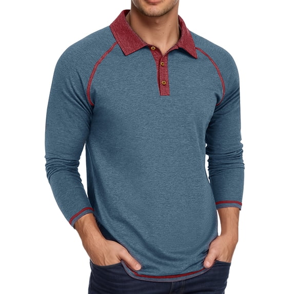 SUYIDA Mens Long Sleeve Polo Shirts Classic Solid Color Casual Breathable Top for Daily Wear Hiking Autumn Outdoor Big And Tall Long Sleeve Polo Shirts