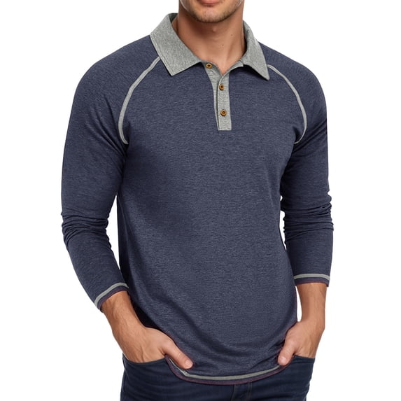 SUYIDA Mens Long Sleeve Polo Shirts Classic Solid Color Casual Breathable Top for Daily Wear Hiking Autumn Outdoor Big And Tall Long Sleeve Polo Shirts