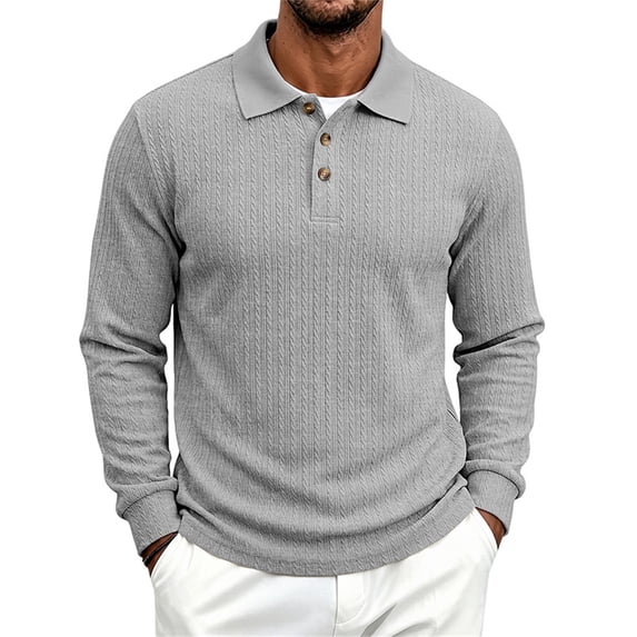 SUYIDA Mens Long Sleeve Polo Shirts Slim Fit Textured Knit Casual Stretch Pullover for Fall Winter Warm Loose Fit Long Sleeve Polo
